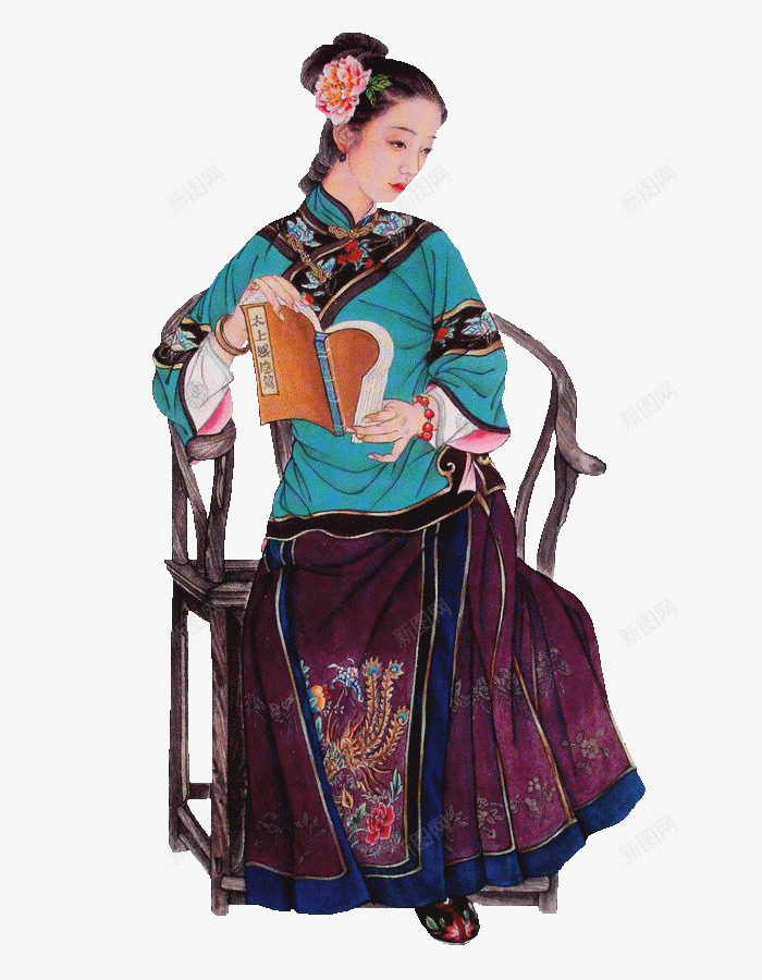 中国古代女子png免抠素材_新图网 https://ixintu.com 中国风 传统 古代 女性 读书