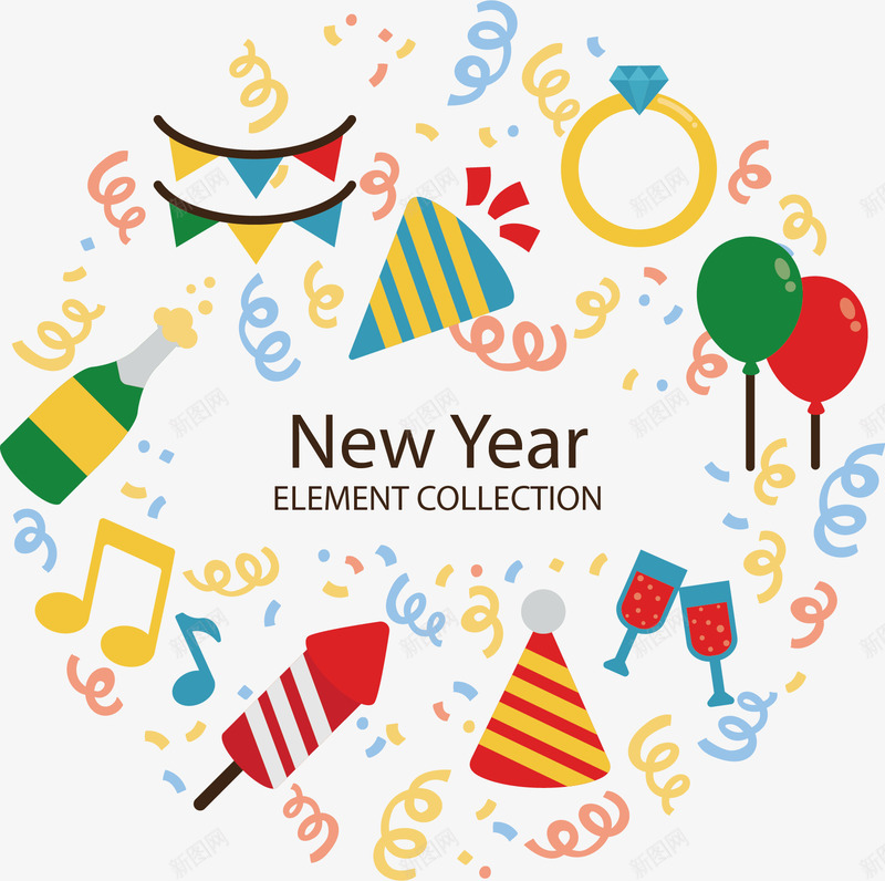 新年装饰底纹矢量图ai免抠素材_新图网 https://ixintu.com 创意 卡通手绘 底纹 新年 气球 水彩 瓶子 酒瓶 音符 矢量图