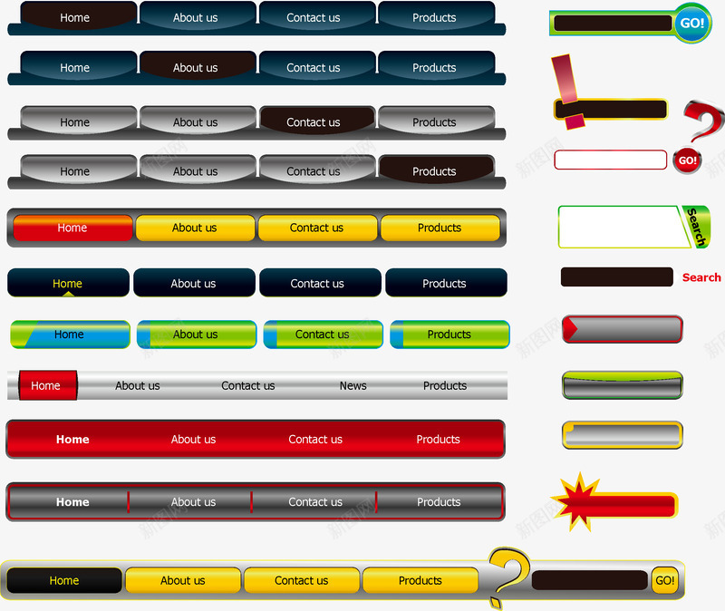 网页导航栏png免抠素材_新图网 https://ixintu.com 导航栏 按钮 网页 菜单