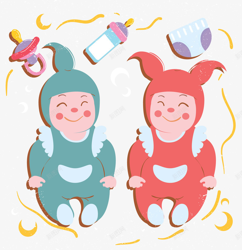 可爱卡通新生双胞胎矢量图ai免抠素材_新图网 https://ixintu.com 双胞胎 可爱婴儿 可爱宝贝 新生儿 矢量png 龙凤胎 矢量图