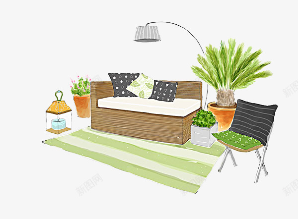 小清新家具套装png免抠素材_新图网 https://ixintu.com 地灯 宣传 家具套装 家具家居 广告 绿植 装饰