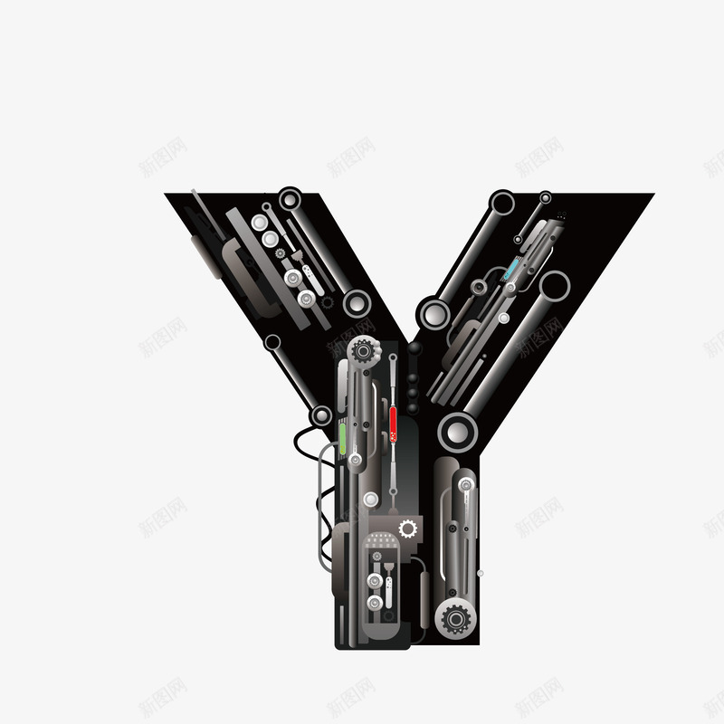 机械创意字母Ypng免抠素材_新图网 https://ixintu.com 26个字母 字体设计 广告字母 现代科技 立体字母 艺术字 艺术字母设计 英文字母 黑色
