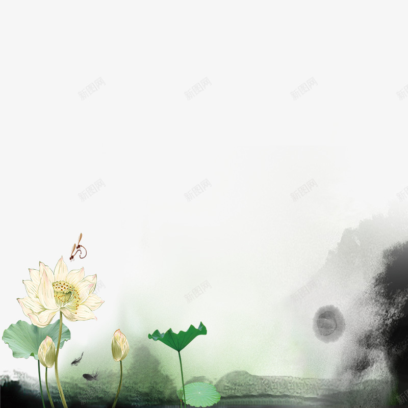 水墨荷叶psd免抠素材_新图网 https://ixintu.com 姘村 涓 鎵嬬粯 鑽峰彾 鑽疯姳