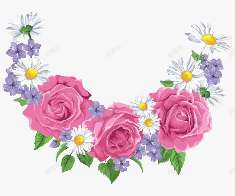 手绘卡通玫瑰花半圆花环png免抠素材_新图网 https://ixintu.com 卡通 手绘 玫瑰花花环 花朵 花环 菊花花环 鲜花