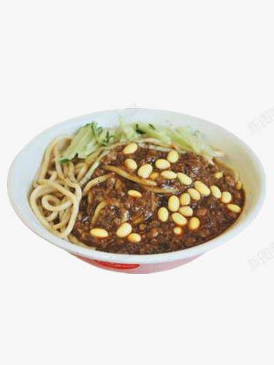 老北京炸酱面png免抠素材_新图网 https://ixintu.com 主食 小吃 美食 肉酱 面条 食物 黄瓜 黄豆