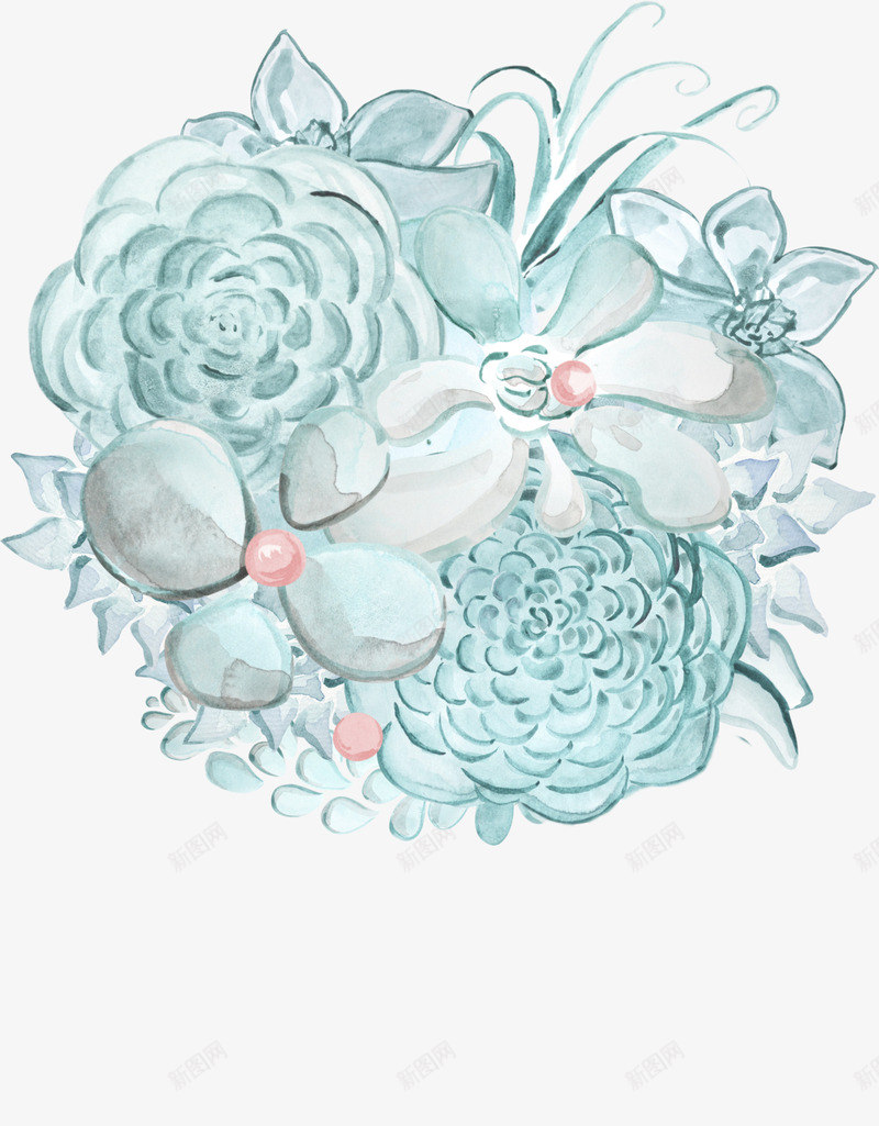手绘花朵png免抠素材_新图网 https://ixintu.com 中国风 水墨画 淡蓝色花朵 牡丹花 绚丽绽放 花团锦簇