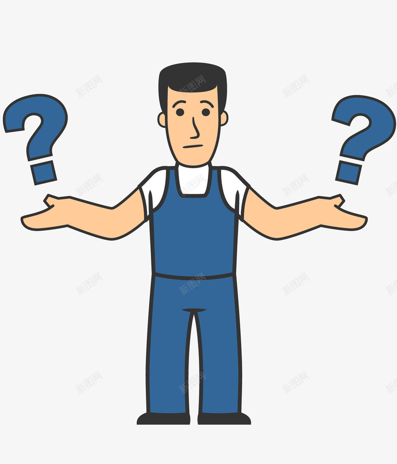 卡通工人和两个问号png免抠素材_新图网 https://ixintu.com 人物 卡通 工人 工作服 手绘图 符号 问号