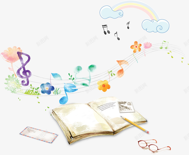 音乐书本学习png免抠素材_新图网 https://ixintu.com 书本 学习 校园 眼镜 音乐 音符 高校