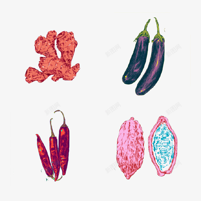 卡通食物蔬菜png免抠素材_新图网 https://ixintu.com 茄子 蔬菜 辣椒 食物