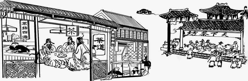 中国古代茶楼png免抠素材_新图网 https://ixintu.com 中国风 古代商店 古代茶馆 古代街道 日常生活 线描 黑白