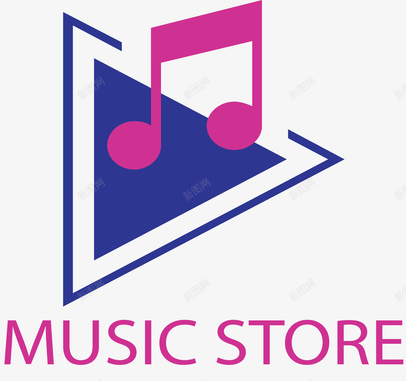 音乐商店播放符号矢量图ai免抠素材_新图网 https://ixintu.com 三角 播放 播放按钮 矢量png 粉色音符 蓝色三角 矢量图
