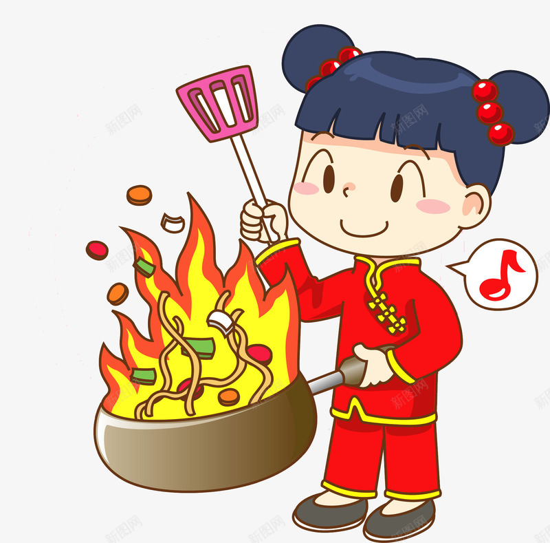做饭的小女孩图png免抠素材_新图网 https://ixintu.com 做饭 卡通手绘 女生 小女孩 美食 音符 食物