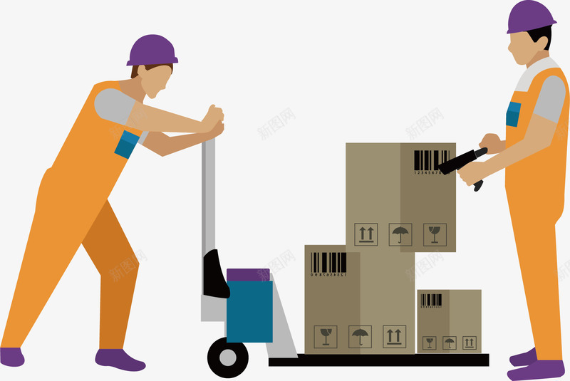 小推车智能物流工人矢量图ai免抠素材_新图网 https://ixintu.com 安全 小推车 工人 快递 快速 扁平化 智能物流 货物 矢量图