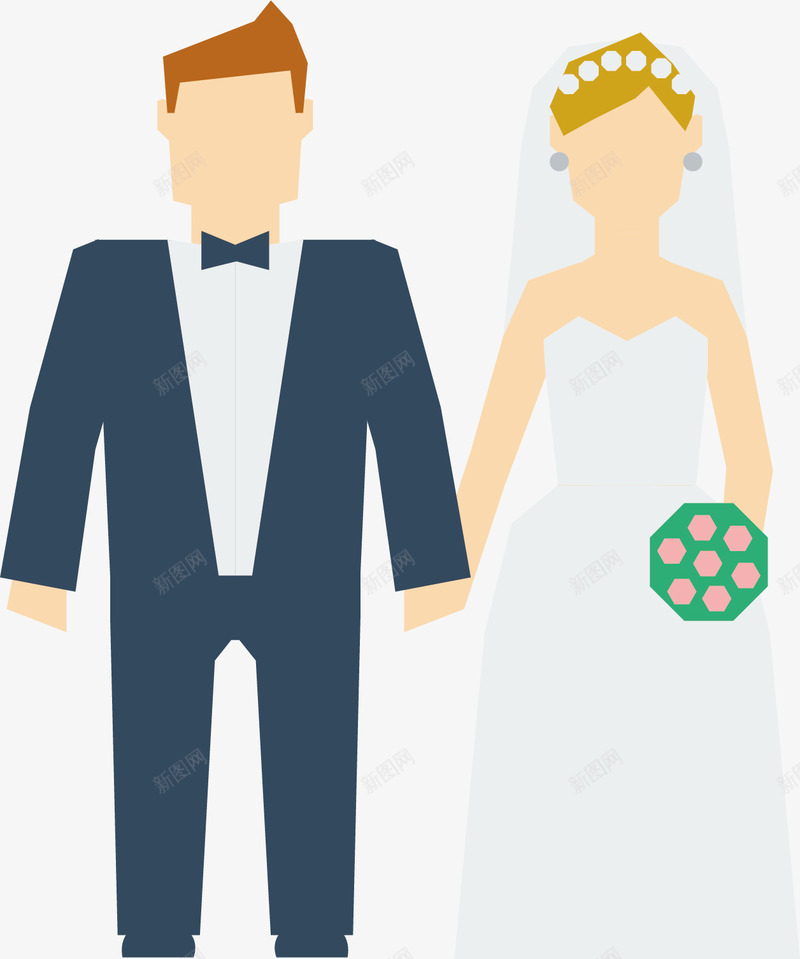走入婚姻殿堂的新人矢量图ai免抠素材_新图网 https://ixintu.com 头纱 婚纱 捧花 新娘 新郎 结婚 西装 领结 矢量图