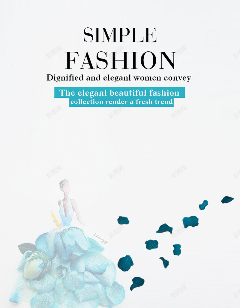 花瓣礼服女人PSDpng免抠素材_新图网 https://ixintu.com 创意女性素材 创意设计PSD素材 手绘美女 礼服女人 花朵 蓝色花瓣