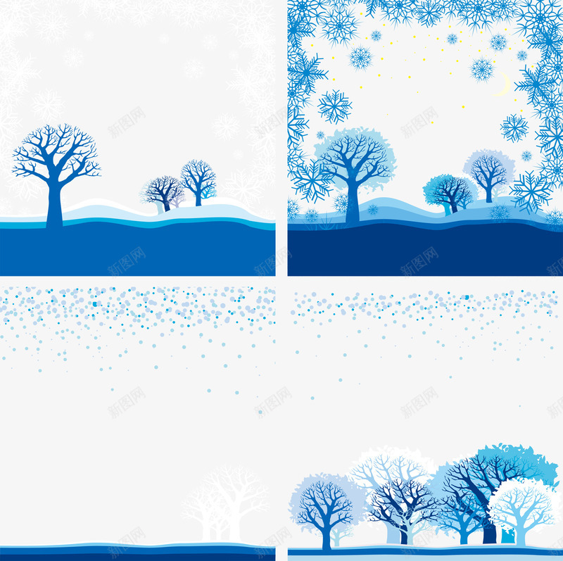 雪花树木卡片装饰矢量图eps免抠素材_新图网 https://ixintu.com 冬雪 卡片装饰 树木 蓝色 雪 雪花 矢量图