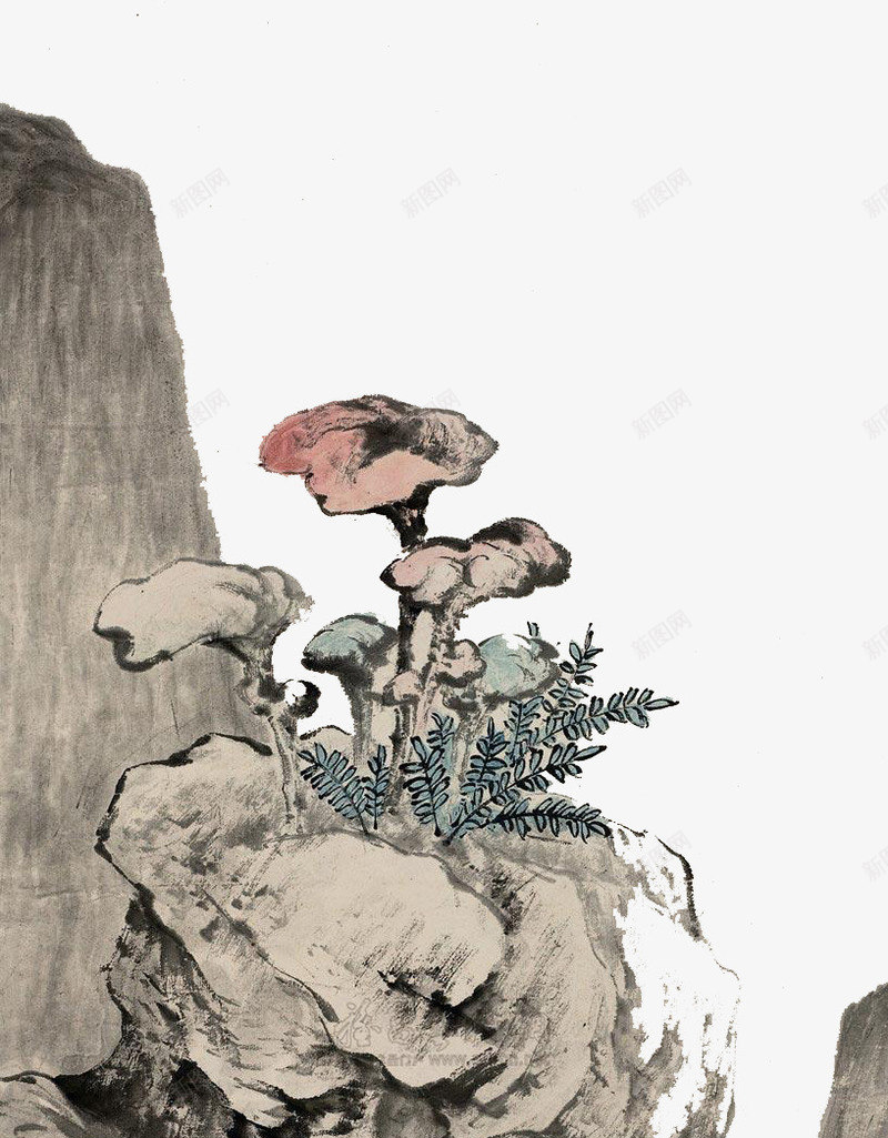 水墨灵芝草png免抠素材_新图网 https://ixintu.com 中国风 创意 半野生 古风 山 手绘 手绘灵芝 灵芝 药材 褐色