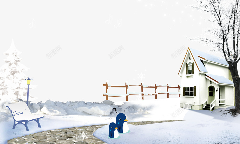 雪房子前面的企鹅png免抠素材_新图网 https://ixintu.com 企鹅 长椅 雪地 雪屋顶 雪房子