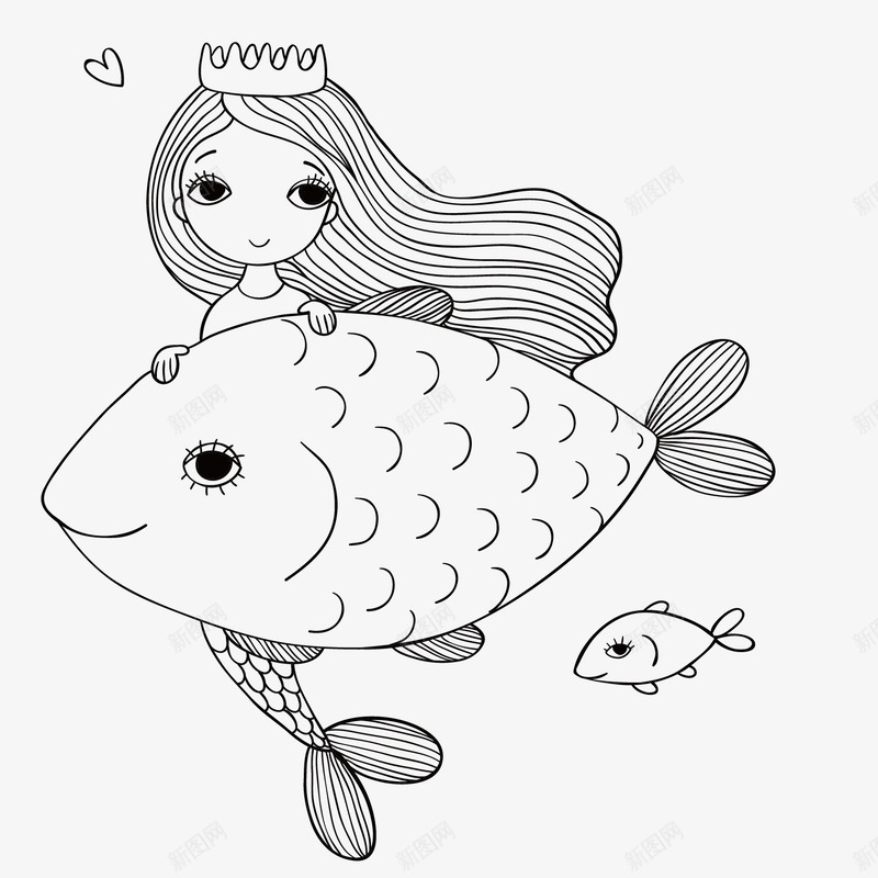 皇冠美人鱼线性插图矢量图ai免抠素材_新图网 https://ixintu.com 动物 唯美 小鱼 手绘 皇冠 矢量图 线性插画 美人鱼 美人鱼图案 美人鱼简笔画 鱼儿
