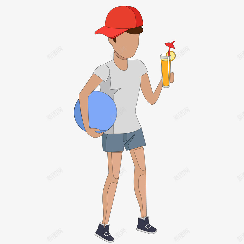 喝果汁的人物矢量图ai免抠素材_新图网 https://ixintu.com 人物设计 戴帽子的人 拿着球 果汁 饮品 矢量图