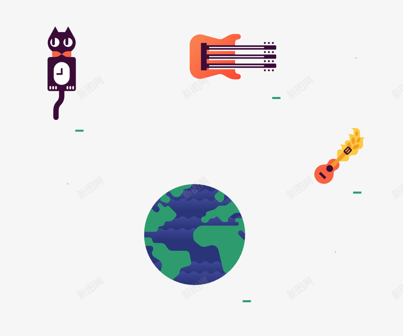 扁平卡通猫咪吉他png免抠素材_新图网 https://ixintu.com 创意设计 卡通设计 扁平创意图