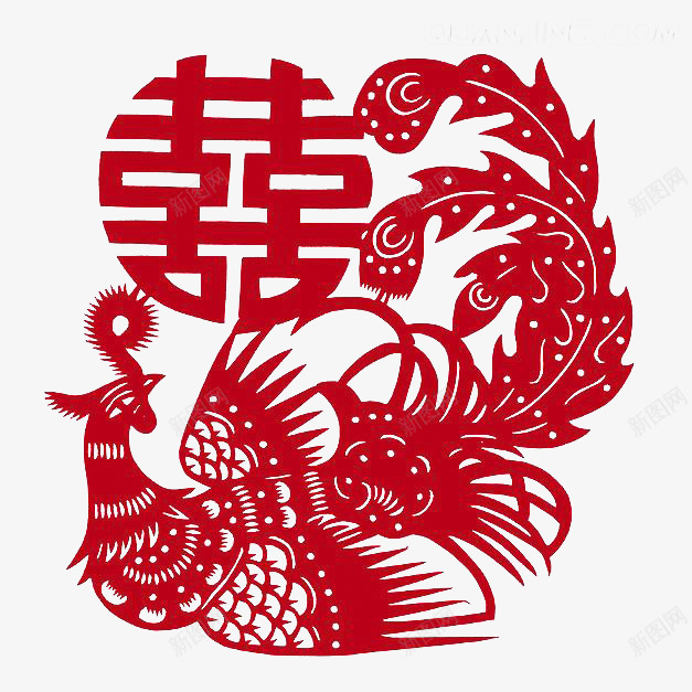 凤凰喜字剪纸窗花png免抠素材_新图网 https://ixintu.com 凤凰 凤凰纹饰 剪纸 婚礼 窗花 结婚