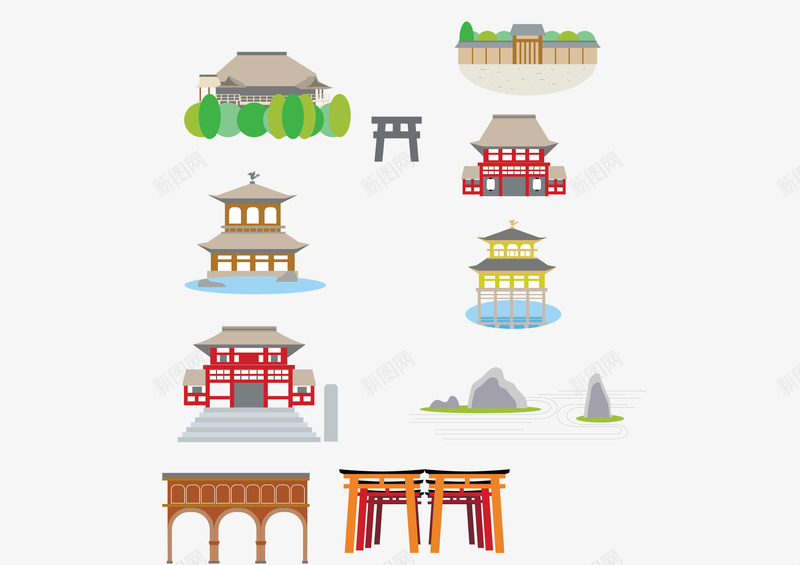 古建筑卡通png免抠素材_新图网 https://ixintu.com 中国风 亭台楼阁 古代铺子 古建筑