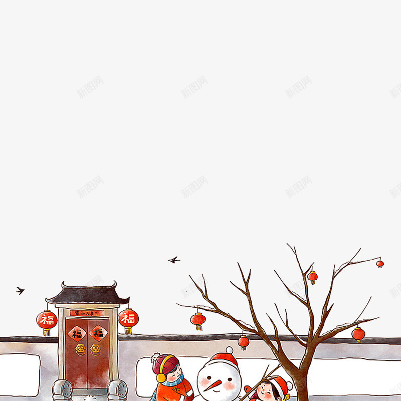 春节png免抠素材_新图网 https://ixintu.com 2018年 2018年狗年 可爱 喜庆 团聚 堆雪人 大门口 春节 狗年 狗年大吉 玩耍 祝福 装饰