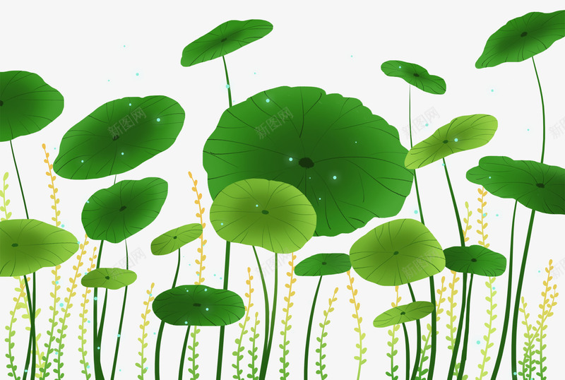 手绘小清新荷叶psd免抠素材_新图网 https://ixintu.com 手绘 手绘荷叶 植物 水草 荷叶 荷塘 装饰图案