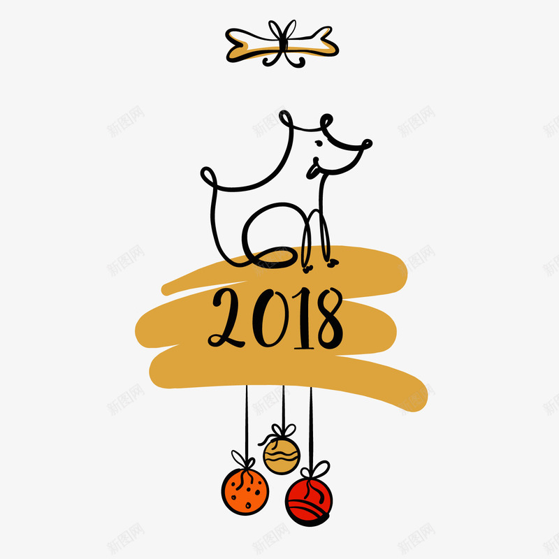 卡通简笔画小狗png免抠素材_新图网 https://ixintu.com 2018装饰 卡通头像 新年装饰 简笔画小狗 红色挂饰