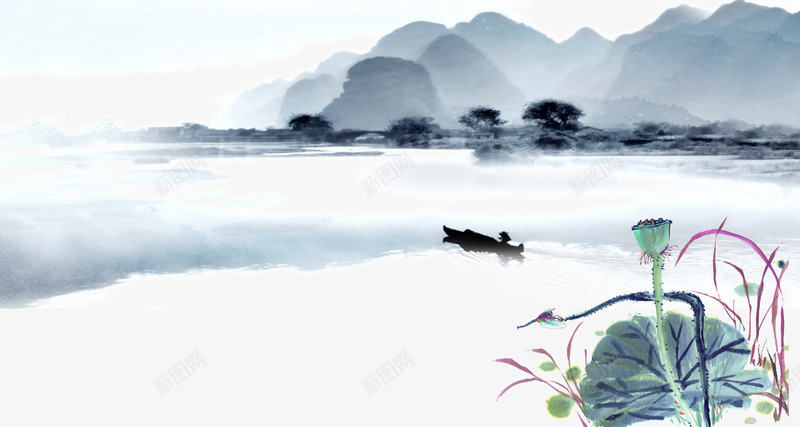 山水水墨画psd免抠素材_新图网 https://ixintu.com 中国风素材 山水画 山水画素材下载 水墨画素材 阴雨景色