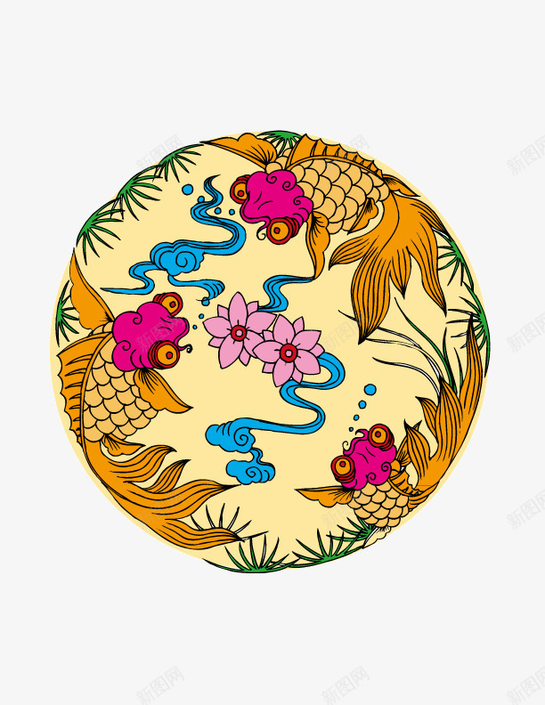 鱼相遇荷花吉祥png免抠素材_新图网 https://ixintu.com 卡通 吉祥 荷花