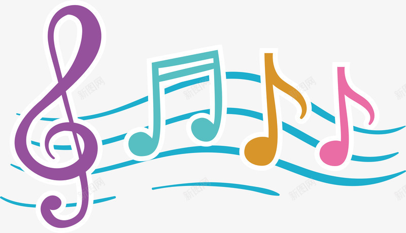 五彩音符png免抠素材_新图网 https://ixintu.com 五线谱 彩色音符 悠扬 矢量png 绿色线条 音符 音符花边