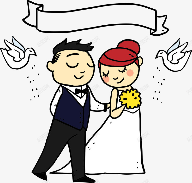 婚礼新人png免抠素材_新图网 https://ixintu.com wedding 丝带 喜鹊 婚礼新人 小鸟 新人 结婚