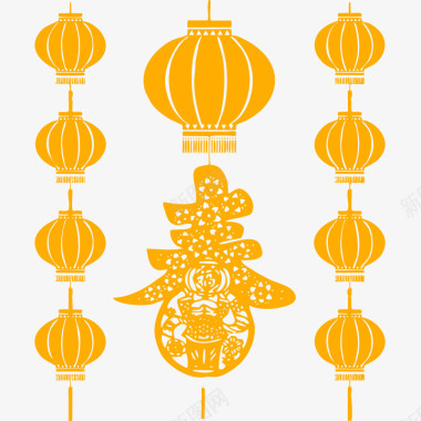 橘色灯笼和福字图标图标