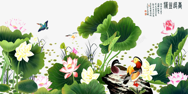 荷花池塘png免抠素材_新图网 https://ixintu.com 中国风 中国风莲花 夏季荷花图 池塘 竹子荷花荷叶满池塘 翠鸟 荷叶 荷花 莲叶 莲花 莲花水墨画 鸟 鸳鸯