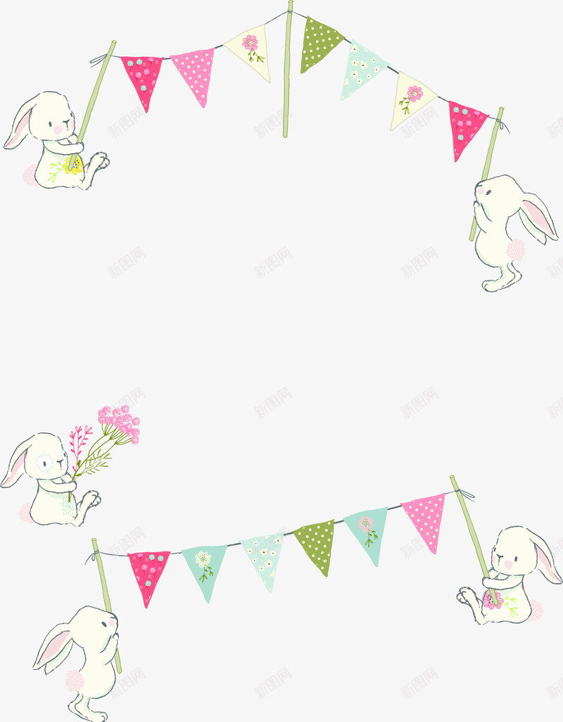 创意合成手绘小兔子彩旗png免抠素材_新图网 https://ixintu.com 兔子 创意 合成 彩旗