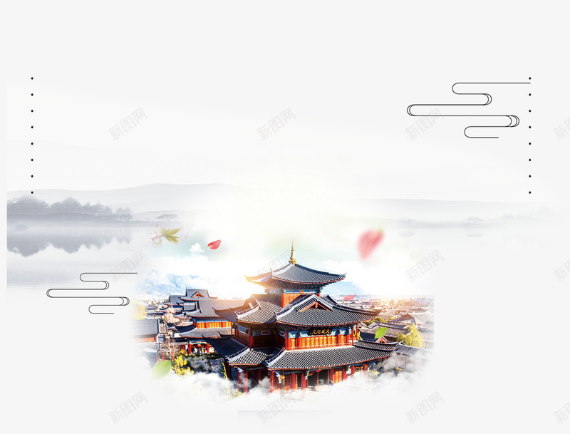 中国风古建筑封面装饰psd免抠素材_新图网 https://ixintu.com 中国风 中国风书封面 古建筑 封面装饰 平面装饰背景 水墨背景 海报装饰