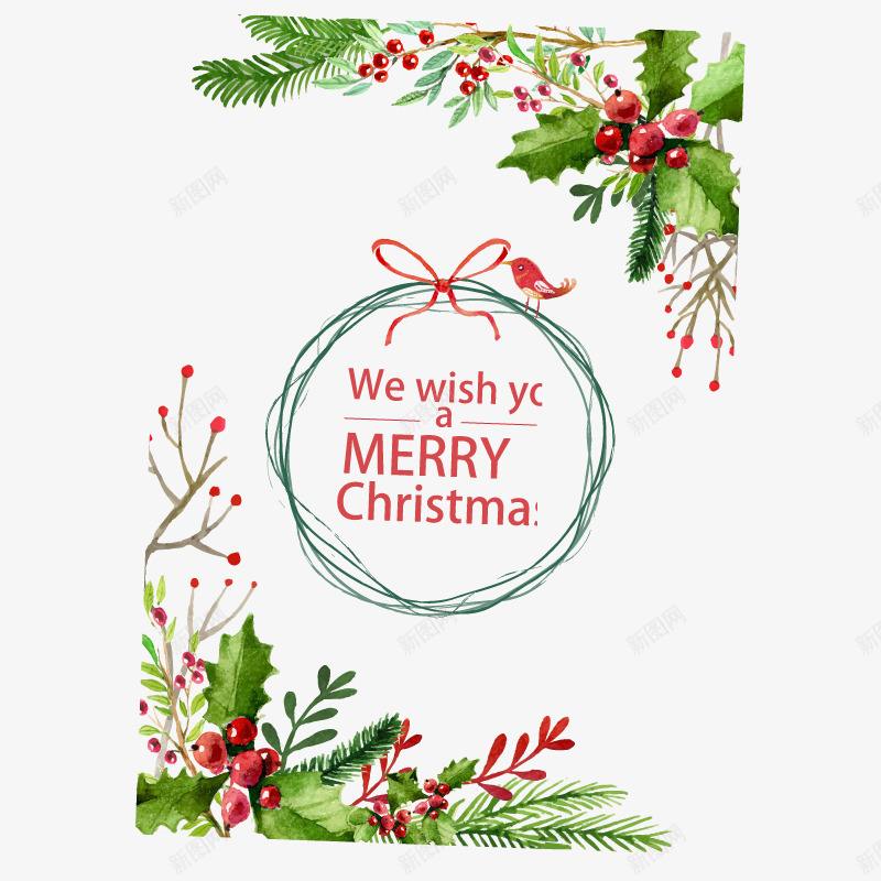 圣诞节水彩卡片png免抠素材_新图网 https://ixintu.com christmas merry 卡片 叶子 圣诞节 水彩画 矢量图ai格式 花 鸟