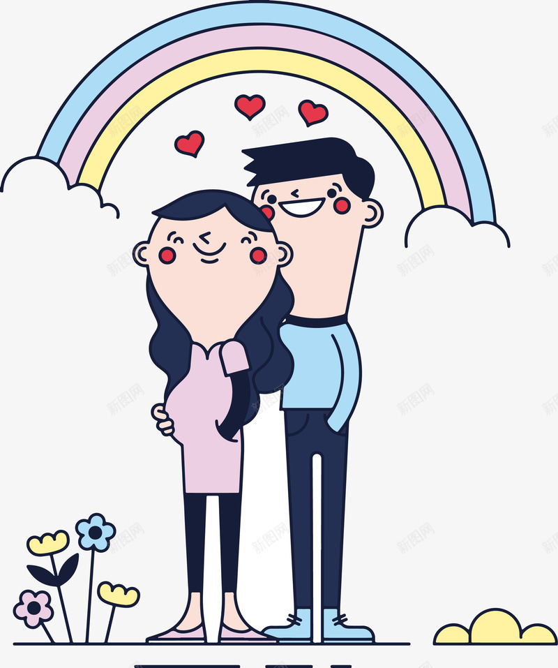 孕期照片png免抠素材_新图网 https://ixintu.com 全家照 初为父母 卡通 可爱 合照 彩虹