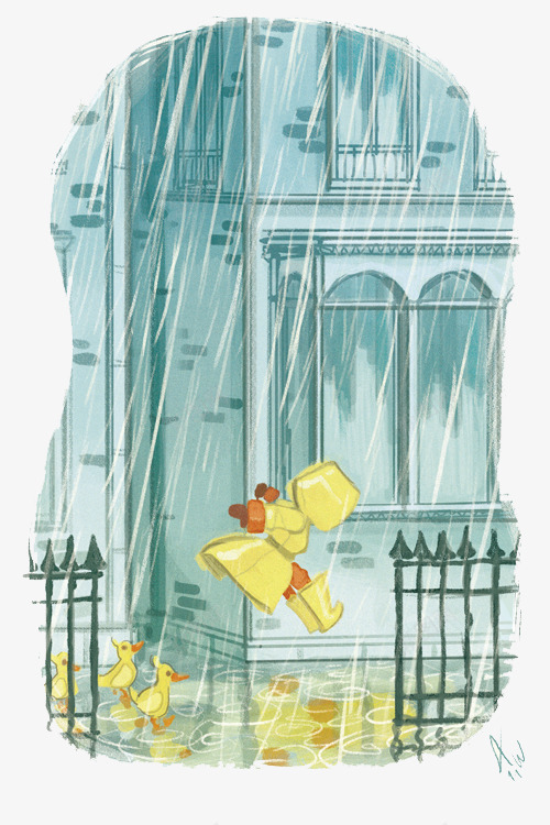 手绘下雨孩子小鸭子psd免抠素材_新图网 https://ixintu.com 创意设计 可爱卡片 手绘插画