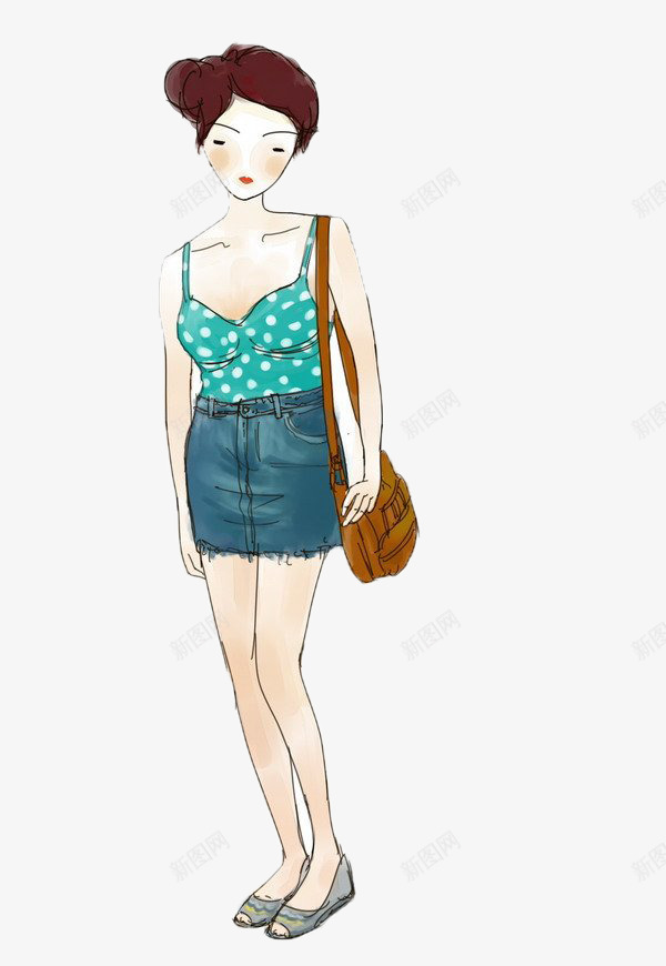 夏日小清新女生png免抠素材_新图网 https://ixintu.com 夏日 女生 波点 清凉