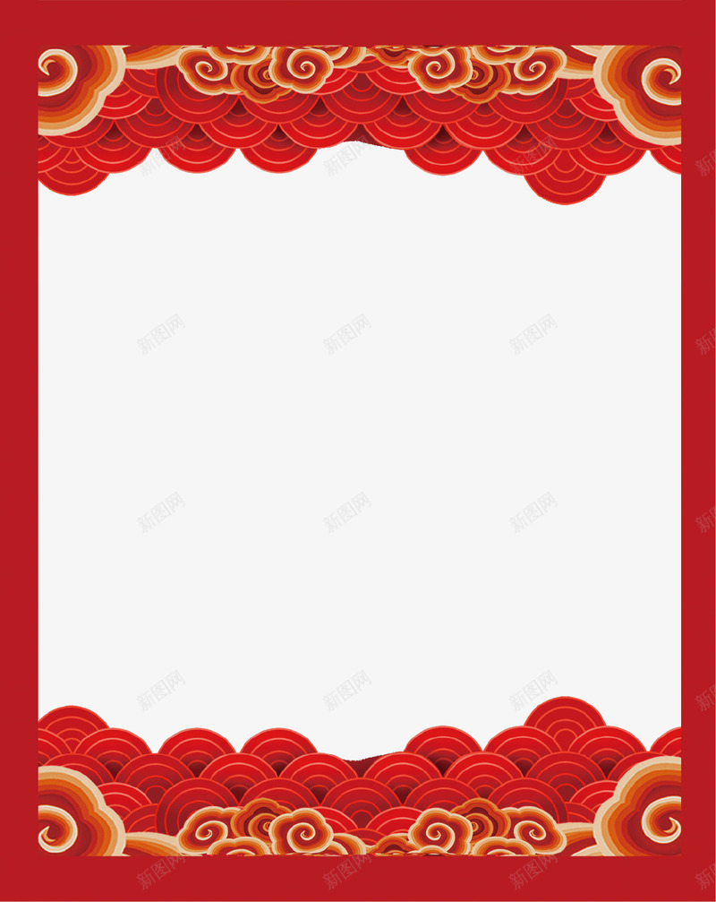 红色中国风新年祥云边框png免抠素材_新图网 https://ixintu.com 2018 中国风 新年 新春 祥云 红色 红色背景 装饰 边框