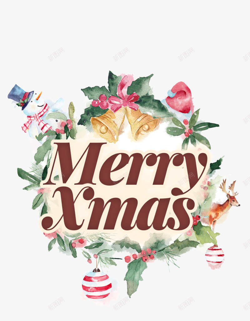 MerryXmaspng免抠素材_新图网 https://ixintu.com 圣诞 花环 铃铛 雪人 鹿
