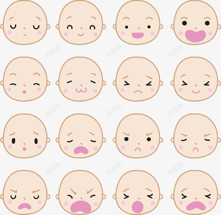 婴儿头像表情矢量图ai免抠素材_新图网 https://ixintu.com 哭泣 头像 婴儿 笑 表情 闭眼 矢量图
