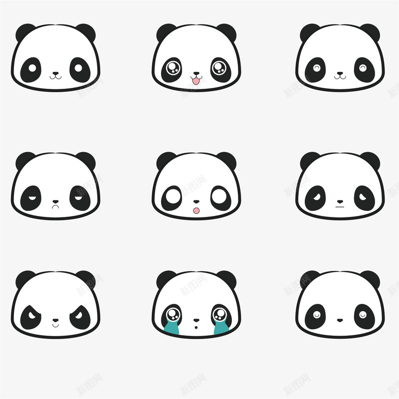 可爱熊猫表情头像矢量图ai免抠素材_新图网 https://ixintu.com 动物 头像 熊猫 表情 矢量图