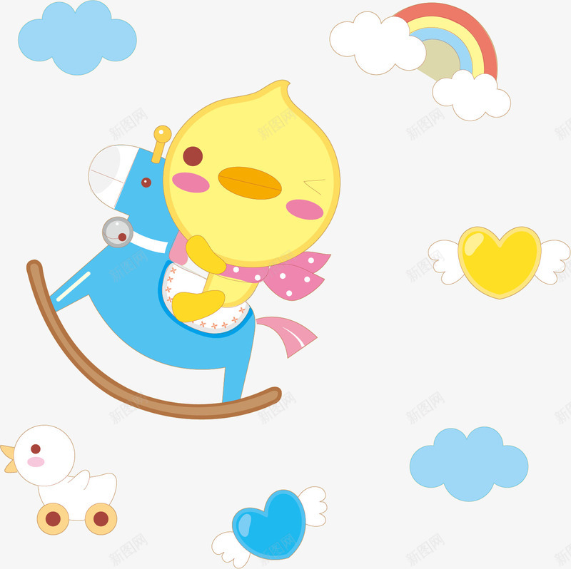 卡通风格png免抠素材_新图网 https://ixintu.com 卡通 卡通边框 卡通风格 小熊 小鸡 彩虹 心形 标签 白云