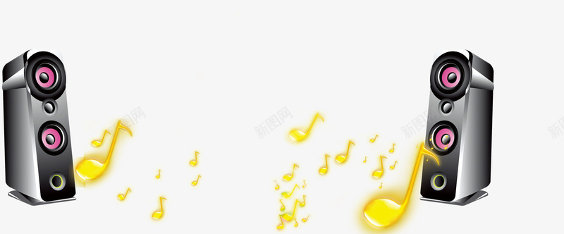 卡通音响png免抠素材_新图网 https://ixintu.com 卡通 可爱 符号 音乐符号 音响 音符 黄色 黑色