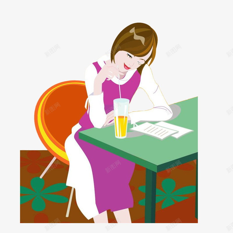 卡通美女喝果汁看书png免抠素材_新图网 https://ixintu.com 下午茶 卡通 喝果汁 插画 时尚 看书 美女 美女喝果汁