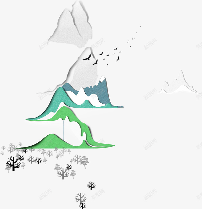 手绘剪纸山水风景插画png免抠素材_新图网 https://ixintu.com 中国风 剪纸 剪纸风格 山水 手绘剪纸 手绘风景插画